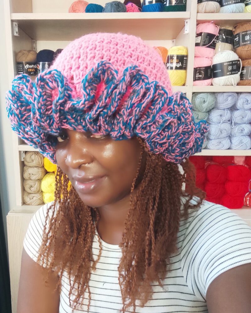 PINK BUCKET RUFFLE HAT